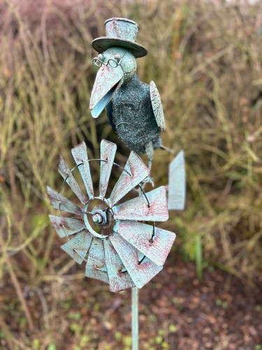 Verdigris crow windmill garden - verdigris,