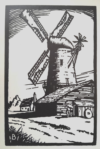 Windmill wind mill linocut - wind,